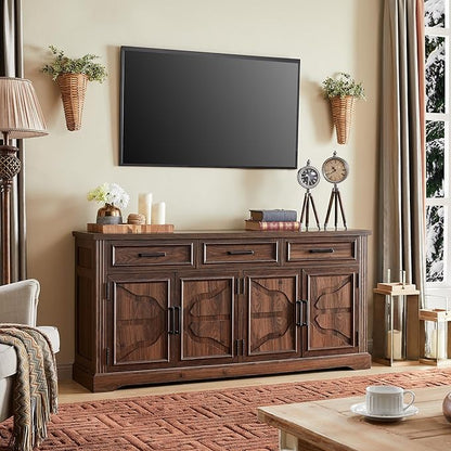 JXQTLINGMU TV Stand for TVs Up to 75", 66" Wide Entertainment Center with 4 Door & 3 Drawers, Media Console Table for Living Room, Brown