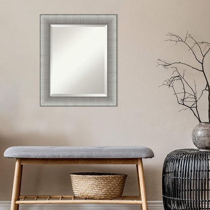 Amanti Art Silver Bathroom Mirror for Over Sink, 25x21 Elegant Brushed Pewter Rectangle Vanity Mirror, Small Casual Frame, Hangs Horizonally and Vertically, Bathroom Wall Decor, Beveled Edge