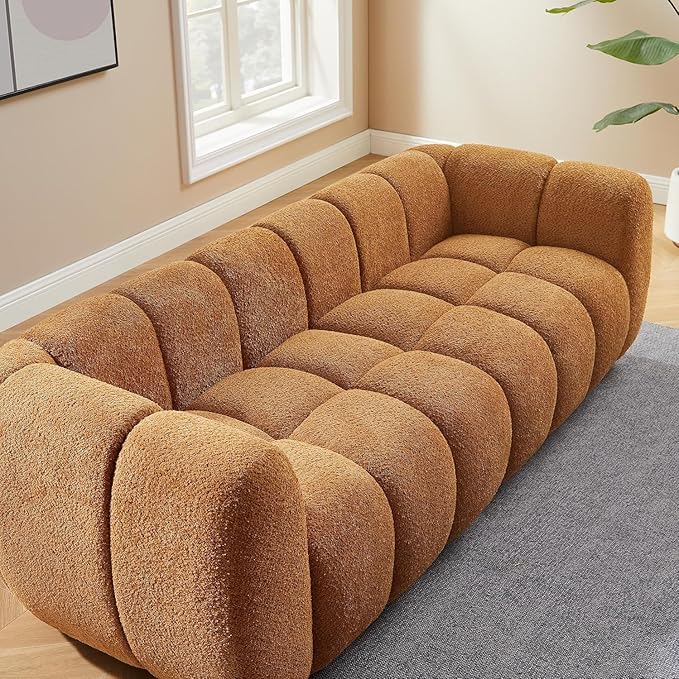 VANOMi 88" Oversized Boucle Sofa, Modern Upholstered Tufted Cloud Couch, Deep Seat Boucle Sofa,Cozy Modern 3 Seater Couch for Living Room, Bedroom, Apartment