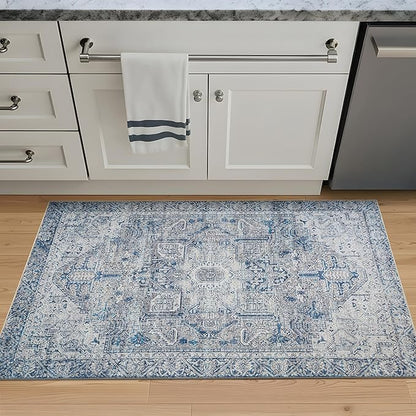 Bloom Rugs Washable Non-Slip 3' x 5' Rug - Blue/Gray Traditional Area Rug for Living Room, Bedroom, Dining Room, and Kitchen - Exact Size: 3' x 5'
