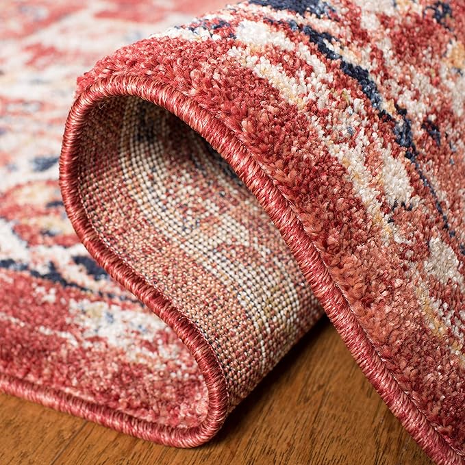 SAFAVIEH Charleston Collection Area Rug - 5' Square, Red & Ivory, Oriental Distressed Design, Ideal for High Traffic Areas in Living Room, Bedroom, Dining Room (CHL411Q-5SQ)