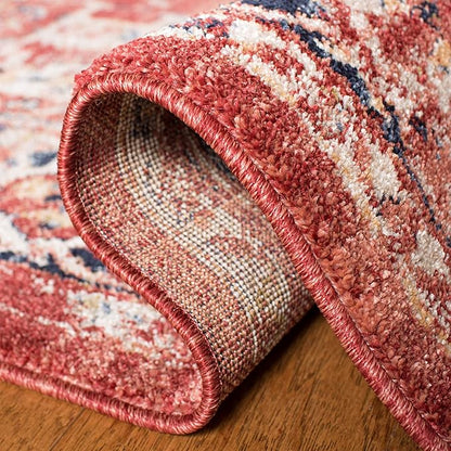 SAFAVIEH Charleston Collection Area Rug - 5' Square, Red & Ivory, Oriental Distressed Design, Ideal for High Traffic Areas in Living Room, Bedroom, Dining Room (CHL411Q-5SQ)