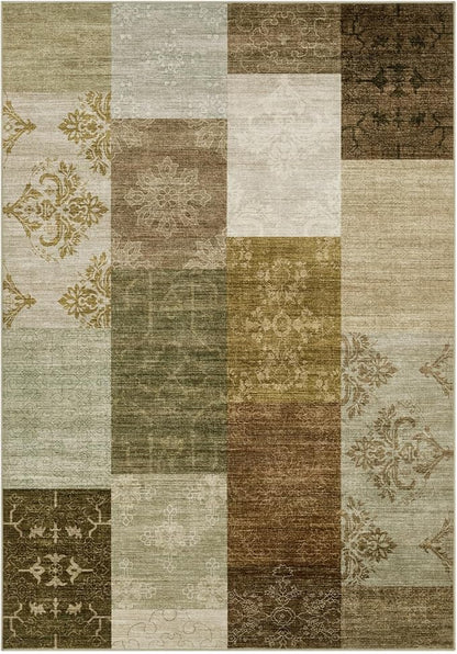 UERMEI 5x7 Area Rug Washable, Brown Modern Geometric Rugs for Living Room, Non-Slip Patchwork Carpet, Stain Resistant Low-Pile Foldable Rug for Bedroom Dining Room - Brown