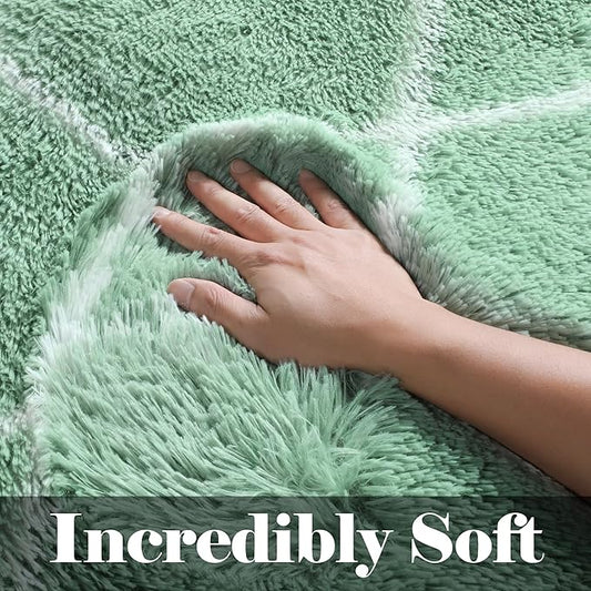 ONASAR Area Rugs for Bedroom Living Room, 4x6 Fluffy Sage Green and White Throw Rug, Soft Plush Fuzzy Shaggy Geometric Floor Carpet for Nursery Kids Girls Boys Teen Dorm Home Decor Aesthetic
