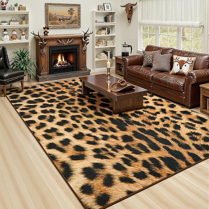 AROGAN Premium Leopard Rug for Living Room 8×10 Feet, Machine Washable Cheetah Rug Animal Print Hide Area Rug, Large Non-Slip Faux Fur Zebra Skin Rugs Carpet for Office Bedroom Dinner Room Home Decor