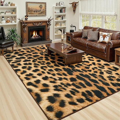 AROGAN Premium Leopard Rug for Living Room 8×10 Feet, Machine Washable Cheetah Rug Animal Print Hide Area Rug, Large Non-Slip Faux Fur Zebra Skin Rugs Carpet for Office Bedroom Dinner Room Home Decor