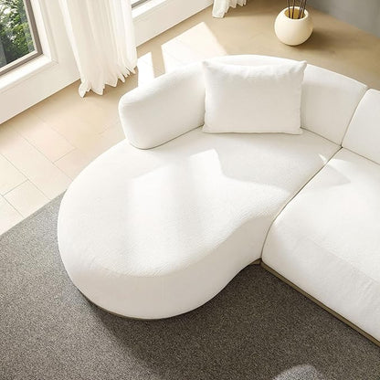WILLIAMSPACE 134.63" Oversize Curved Sofa Cloud Couch with Round Chaise & Ottoman, Modern Upholstered Curved Sectional Sofa Couch with 6 Pillows for Living Room, No Assembly (Left-Facing,Cream White)