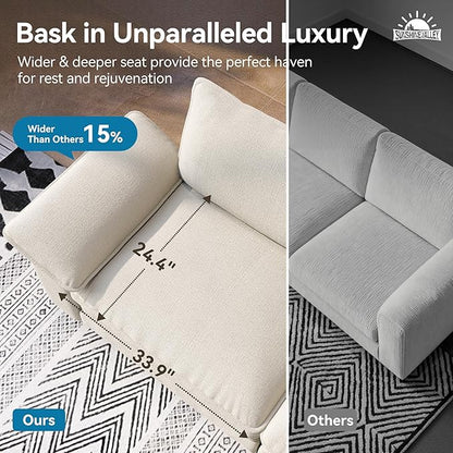 SUNSHINE VALLEY Sectional Loveseat with Ottoman, 87.5'' Oversized Chenille Love Seat Modular Sofa Couch with Pillow, 3-Seat Modern L Shaped Cloud Deep Seat for Bedroom Small Space, Beige