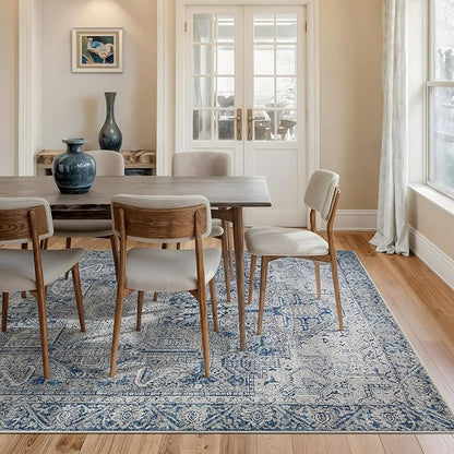 Bloom Rugs Washable Non-Slip 9' x 12' Rug - Blue/Gray Traditional Area Rug for Living Room, Bedroom, Dining Room, and Kitchen - Exact Size: 9' x 12'