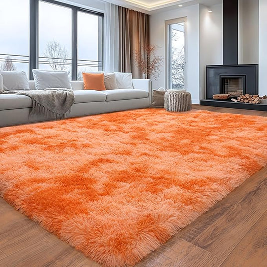 4x5.9 Ft Tie-Dyed Orange Area Rugs for Bedroom, Fluffy Shag Rug for Living Room Girls Room Dorm Soft and Comfy Upgrade Non Slip
