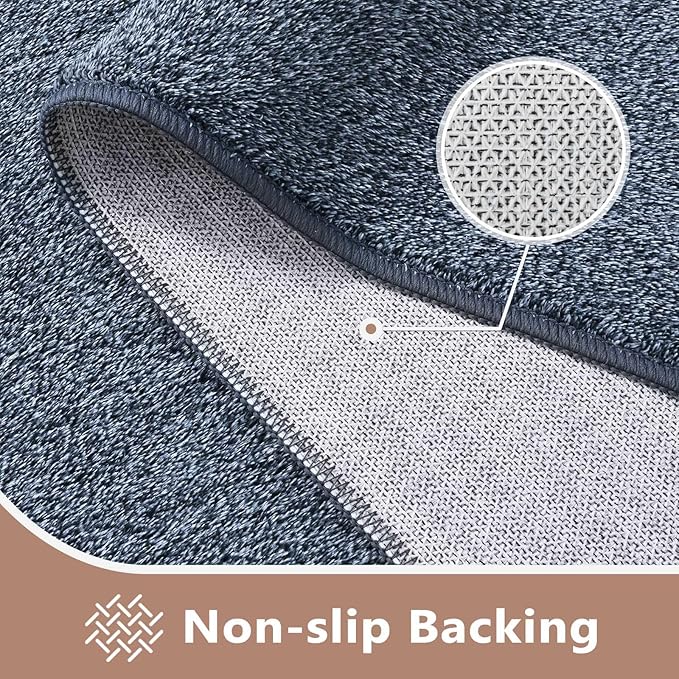 FinRèc 2x6 Washable Runner Rugs for Kitchen Hallway Bedroom, Low Pile Thin Rug Solid Color, Non-Slip Carpet Indoor for Home Decor (Grey Blue/White)