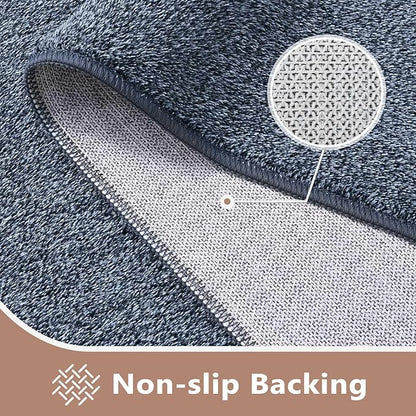 FinRèc 2x6 Washable Runner Rugs for Kitchen Hallway Bedroom, Low Pile Thin Rug Solid Color, Non-Slip Carpet Indoor for Home Decor (Grey Blue/White)