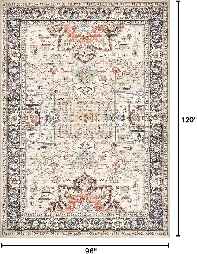 8x10 Area Rugs for Living Room - Large Carpet Ultra Thin Soft Washable Oriental Vintage Floral Distressed Big Indoor Carpets for Bedroom Nursery Dorm Home Decor Aesthetic - Multi