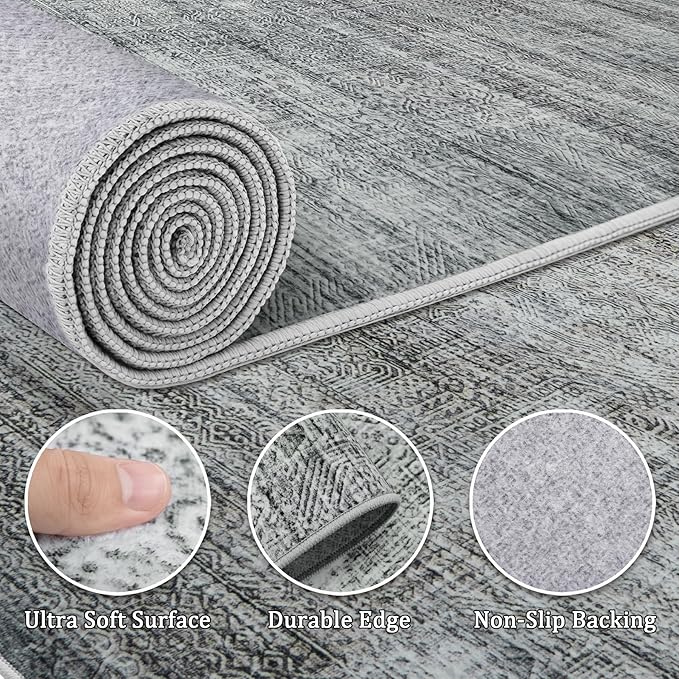 8x10 Area Rug Living Room Rugs - Washable Rug Large Modern Abstract Soft Thin Carpets Indoor Floor No Slip Vintage Carpet for Bedroom Under Dining Table Nursery Home Office Decor Gray Blue