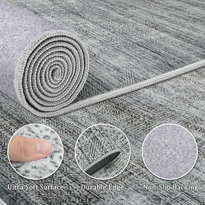 8x10 Area Rug Living Room Rugs - Washable Rug Large Modern Abstract Soft Thin Carpets Indoor Floor No Slip Vintage Carpet for Bedroom Under Dining Table Nursery Home Office Decor Gray Blue