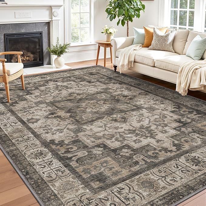 LUMI 8x12 Washable Area Rug for Living Room, Ultra Soft Stain Resistant Carpet with Non Slip Rubber Backing, Non-Shedding Low Pile Rugs for Bedroom, Dining Room, Indoor, Office