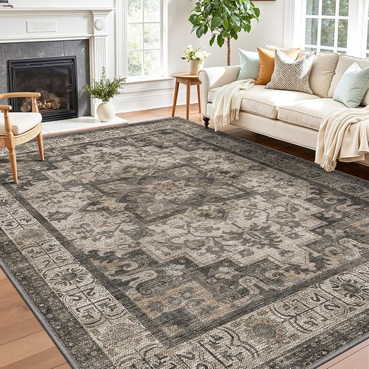 LUMI 8x12 Washable Area Rug for Living Room, Ultra Soft Stain Resistant Carpet with Non Slip Rubber Backing, Non-Shedding Low Pile Rugs for Bedroom, Dining Room, Indoor, Office