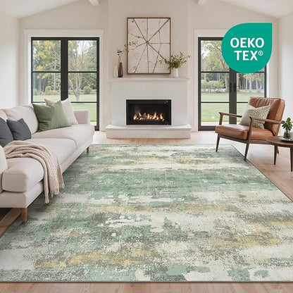 GENIMO No Crease Non Slip 6x9 Area Rugs for Living Room, Craft Woven Modern Rug, Soft Floor Carpet, Single-Piece Rugs for Bedroom, Dining Room, Office, Green Gray
