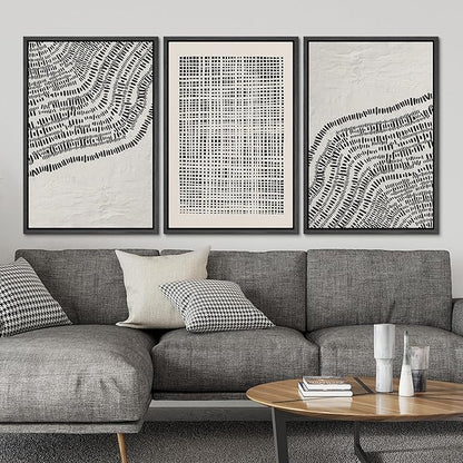 SIGNLEADER Framed Canvas Print Wall Art Set Minimalist Black and White Geometric Abstract Pattern and Line Illustrations Boho Decorative for Living Room, Bedroom, Office - 16"x24"x3 BLACK