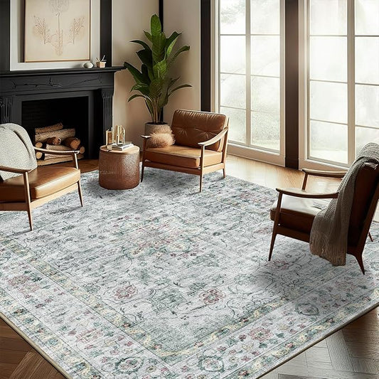 CHAMPLANT Washable Area Rug 9'x12' Boho Design Non-Shedding Easy Care Ideal for High Traffic Areas in Living Room Bedroom Office Coffee Table Kitchen Large Carpet