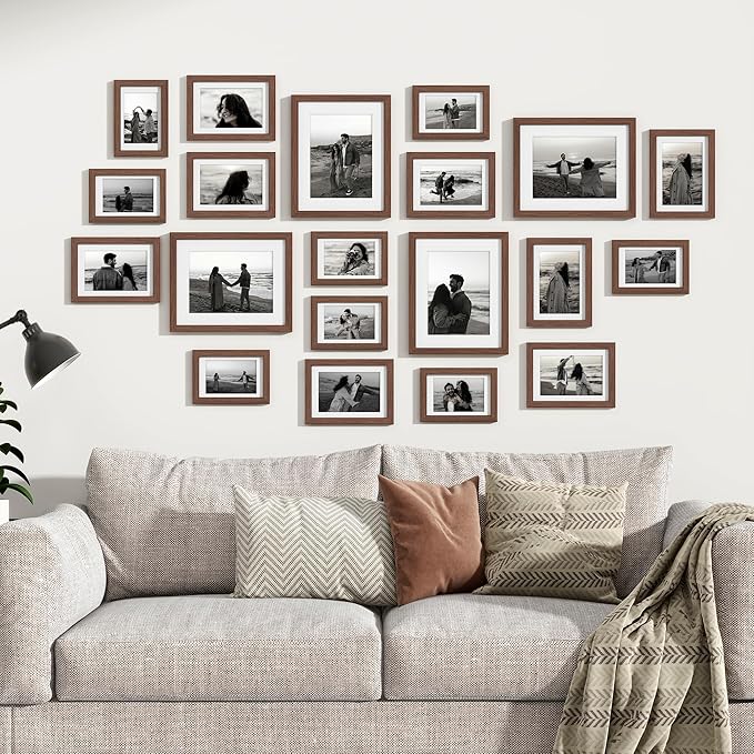 Venusmiles 20 Pack Picture Frames Collage Wall Decor, Gallery Frame Set for Wall Mounting or Tabletop Display, Multi Sizes Including 4pcs 8x10, 8pcs 5x7, 8pcs 4x6, Walnut