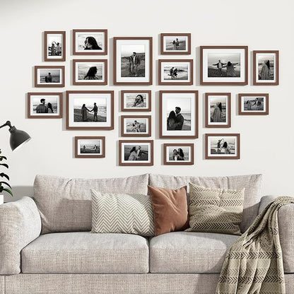 Venusmiles 20 Pack Picture Frames Collage Wall Decor, Gallery Frame Set for Wall Mounting or Tabletop Display, Multi Sizes Including 4pcs 8x10, 8pcs 5x7, 8pcs 4x6, Walnut