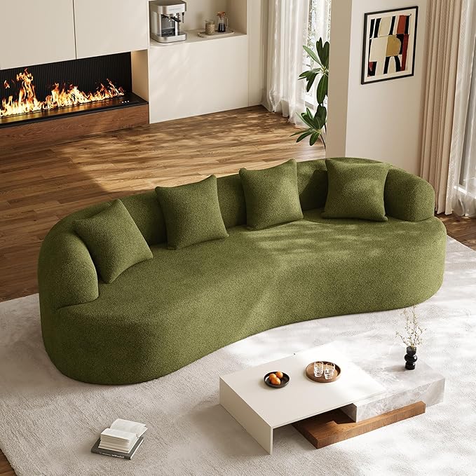 Oversized Sectional Sofa for Living Room, Modern Luxury Plush Chenille 4-Seater Extra Deep & Wide Seat Curved Cloud Couch with 4 Throw Pillows, No Assembly Needed, Sage Green