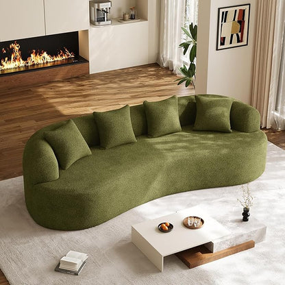 Oversized Sectional Sofa for Living Room, Modern Luxury Plush Chenille 4-Seater Extra Deep & Wide Seat Curved Cloud Couch with 4 Throw Pillows, No Assembly Needed, Sage Green