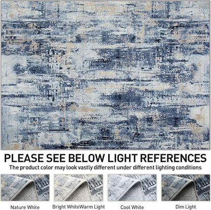 6x9 Area Rugs Washable Rug: Large Modern Abstract Living Room Rug Soft Anti-Skid Thin Carpet Indoor Floor Non-Shedding Carpets for Bedroom Dining Room Farmhouse Nursery Home Office Blue Gold