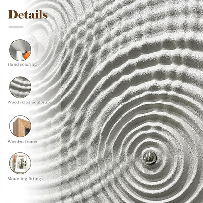 BrightA Modern Wave Texture Wood Wall Art with Silver Metal Sphere, Light Gray 3D Carved Panel for Living Room Bedroom Office Decor 27.5"x39.4"