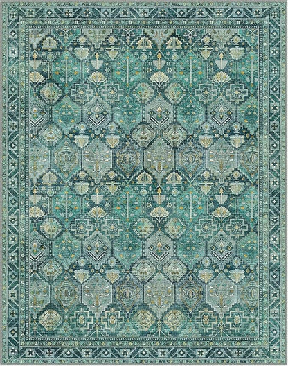 Bavni 2x3 Entryway Rug Bathroom Rugs for Front Door Bedroom Bathroom Kitchen, Washable Vintage Print Carpet, Ultra-Thin Chenille Lightweight Rug with Non Slip Backing, Dark Green