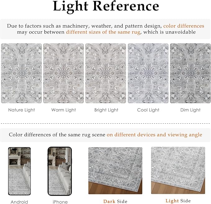 PureCozy Gray 2x6 Runner Rug Hallway Washable Vintage Carpet Kitchen Long Small Indoor Non Slip Soft Low Pile Thin Stain Resistant Distressed Accent Throw Rug for Bedroom Laundry Office Living Room