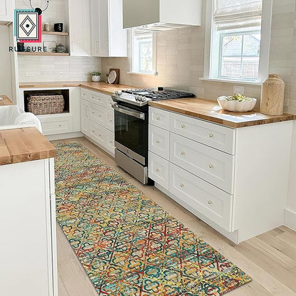 RUGSURE Washable Area Rugs, 2'6'' x 8' - 1/6 Thick - Stain & Water Resistant Non-Slip - Perfect Resistant Rug for Living Room, Bedroom, Nursery, Pet & Child Friendly, Vibrant Colors Rugs, Multicolor