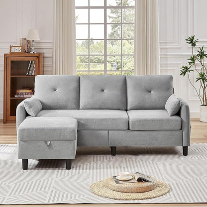 Convertible Sectional Sofa, 77" Small L Shaped 3 Seat Couch with Reversible Storage Chaise, Modern Polyester Fabric Sofa Couches for Living Room, Apartment and Small Space