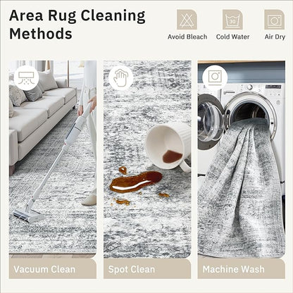 Soalmost Area Rugs 4x6 for Living Room, Vintage Washable Rugs for Dining Room, Kitchen, Non-Slip Area Rug Grey