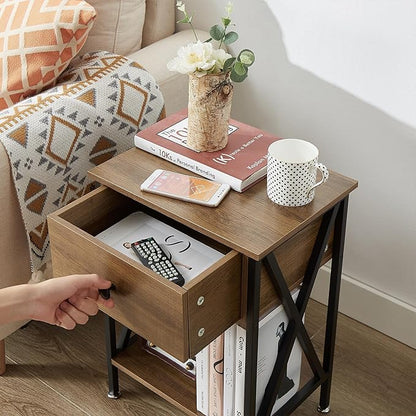 VECELO Nightstand,Modern Bedside End Table, Night Stand with Drawer and Storage Shelf for Living Room Bedroom, Industrial Metal Frame