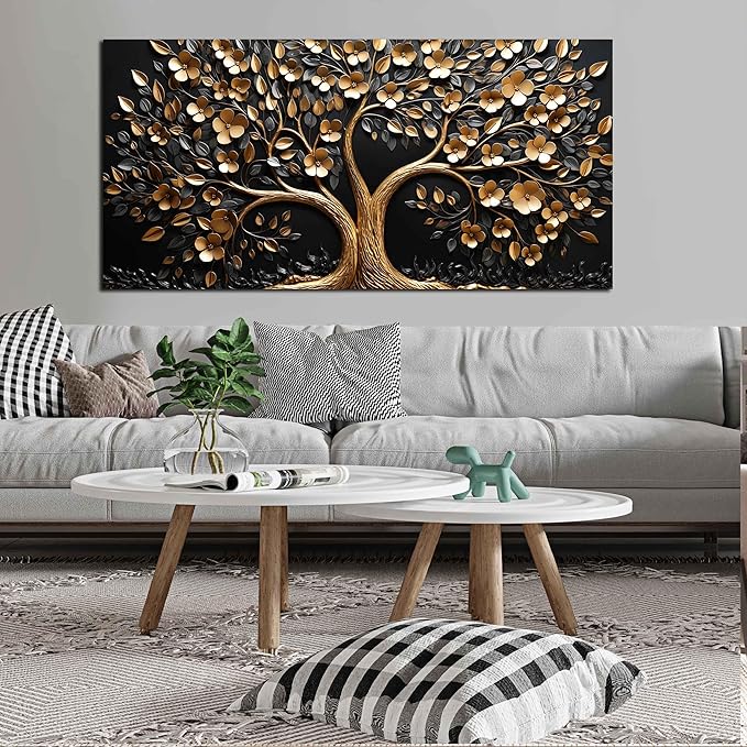 Tree of Life Canvas Wall Art for Living Room,Gold Canvas Wall Art for Bedroom,Tree Pictures Wall Decor 29 x 59 Inch