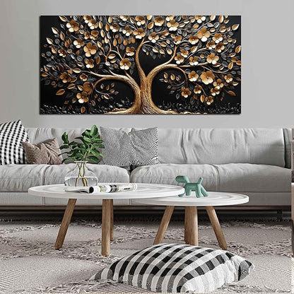 Tree of Life Canvas Wall Art for Living Room,Gold Canvas Wall Art for Bedroom,Tree Pictures Wall Decor 29 x 59 Inch