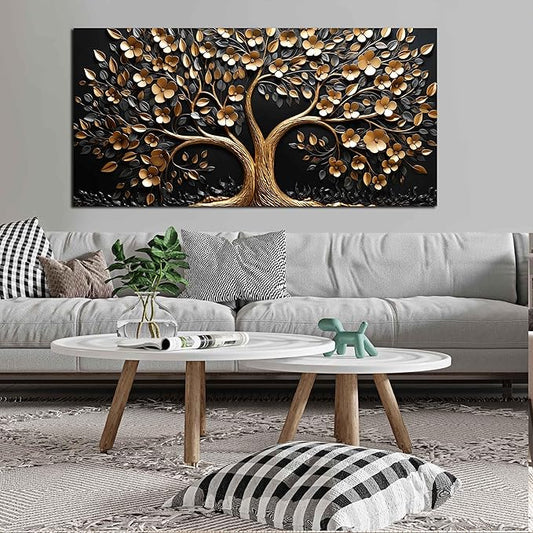 Tree of Life Canvas Wall Art for Living Room,Gold Canvas Wall Art for Bedroom,Tree Pictures Wall Decor 29 x 59 Inch