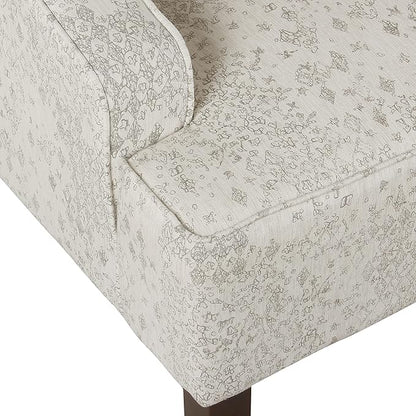 Homepop Home Decor | Upholstered Classic Swoop Arm Accent Chair | Accent Chairs for Living Room & Bedroom | Decorative Home Furniture, Cream and Gray Vintage Stencil