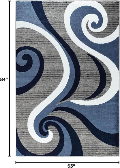 GLORY RUGS Modern Area Rug Swirls Carpet Bedroom Living Room Contemporary Dining Accent Sevilla Collection 4817A (Navy, 5x7)