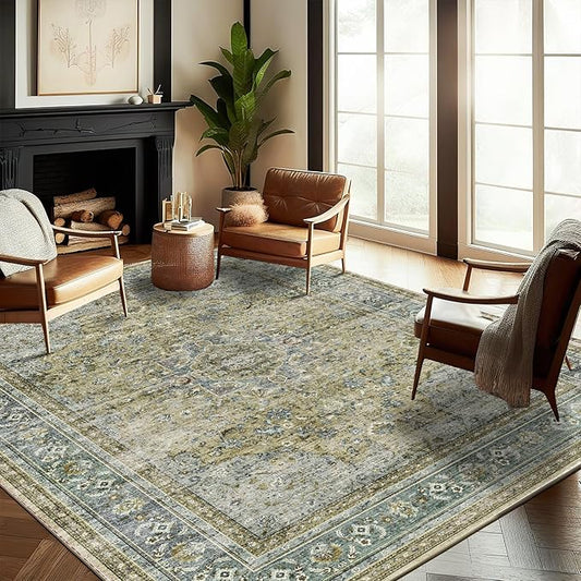 CHAMPLANT Washable Area Rug 9'x12' Boho Design Non-Shedding Easy Care Ideal for High Traffic Areas in Living Room Bedroom Office Coffee Table Kitchen Large Carpet