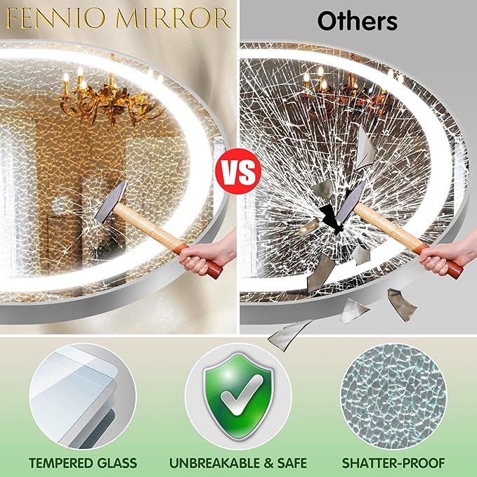 FENNIO Full Length Mirror with Lights, 80" x 36" LED Full Body Mirror, Free Standing Lighted Floor Mirror, Wall Mounted Hanging Mirror for Bedroom, Salon, Dimmable, 3 Color Lighting [Tempered Glass]