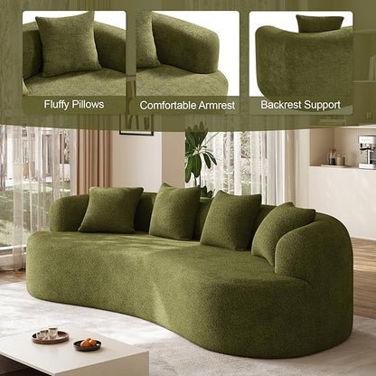 Oversized Sectional Sofa for Living Room, Modern Luxury Plush Chenille 4-Seater Extra Deep & Wide Seat Curved Cloud Couch with 4 Throw Pillows, No Assembly Needed, Sage Green