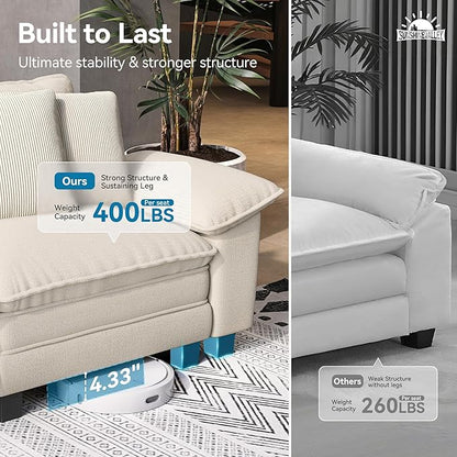 SUNSHINE VALLEY L Shaped Modular Cloud Couch, 157.5'' Oversized Chenille Sectional Sofa with Wider Armrest and Ottoman, Upholstered 5-Seat Modern Deep Seat for Bedroom Living Room, Beige