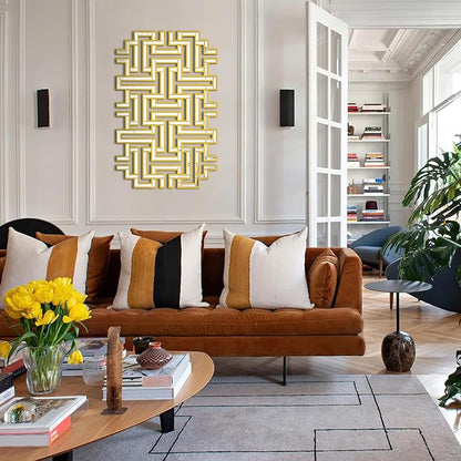 KOHROS Large Modern Gold Wall Mirror - 46.5"x30" Geometric Maze Design Decorative Mirror