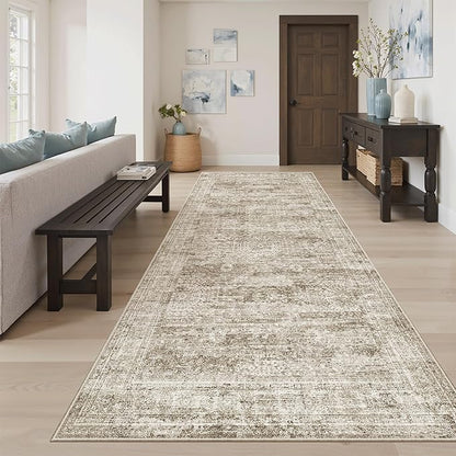 Soalmost Hallway Runner Rug 4x8 Wide: Washable Thin Runners for Hallways Entry, Non Slip Soft Vintage Kitchen Area Rugs for Living Room Bedroom Dining Room Foyer (Brown, 4x8)