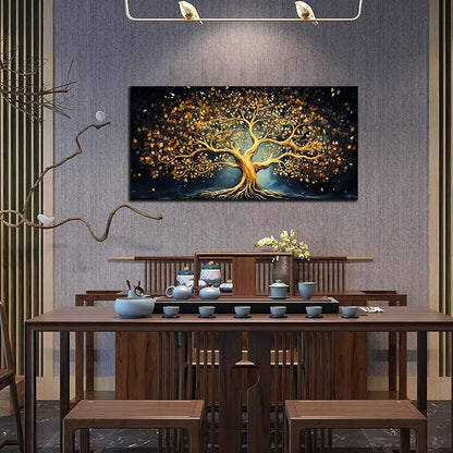 Ouzzlie Gold Picture Wall Decor for Bedroom Tree Canvas Art Black Wall Art for Office Dining Room Large Print Living Room 24"x 48"