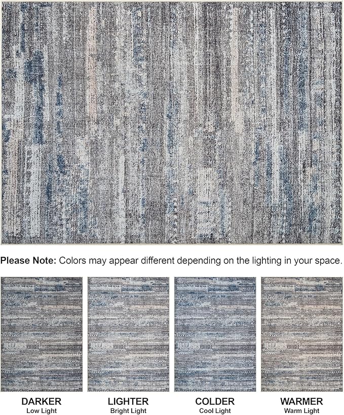 Bloom Rugs Washable Non-Slip 4' x 6' Rug - Gray/Blue/Blush Modern Abstract Area Rug for Living Room, Bedroom, Dining Room, and Kitchen - Exact Size: 4' x 6'