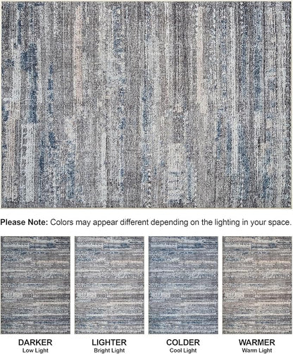 Bloom Rugs Washable Non-Slip 4' x 6' Rug - Gray/Blue/Blush Modern Abstract Area Rug for Living Room, Bedroom, Dining Room, and Kitchen - Exact Size: 4' x 6'